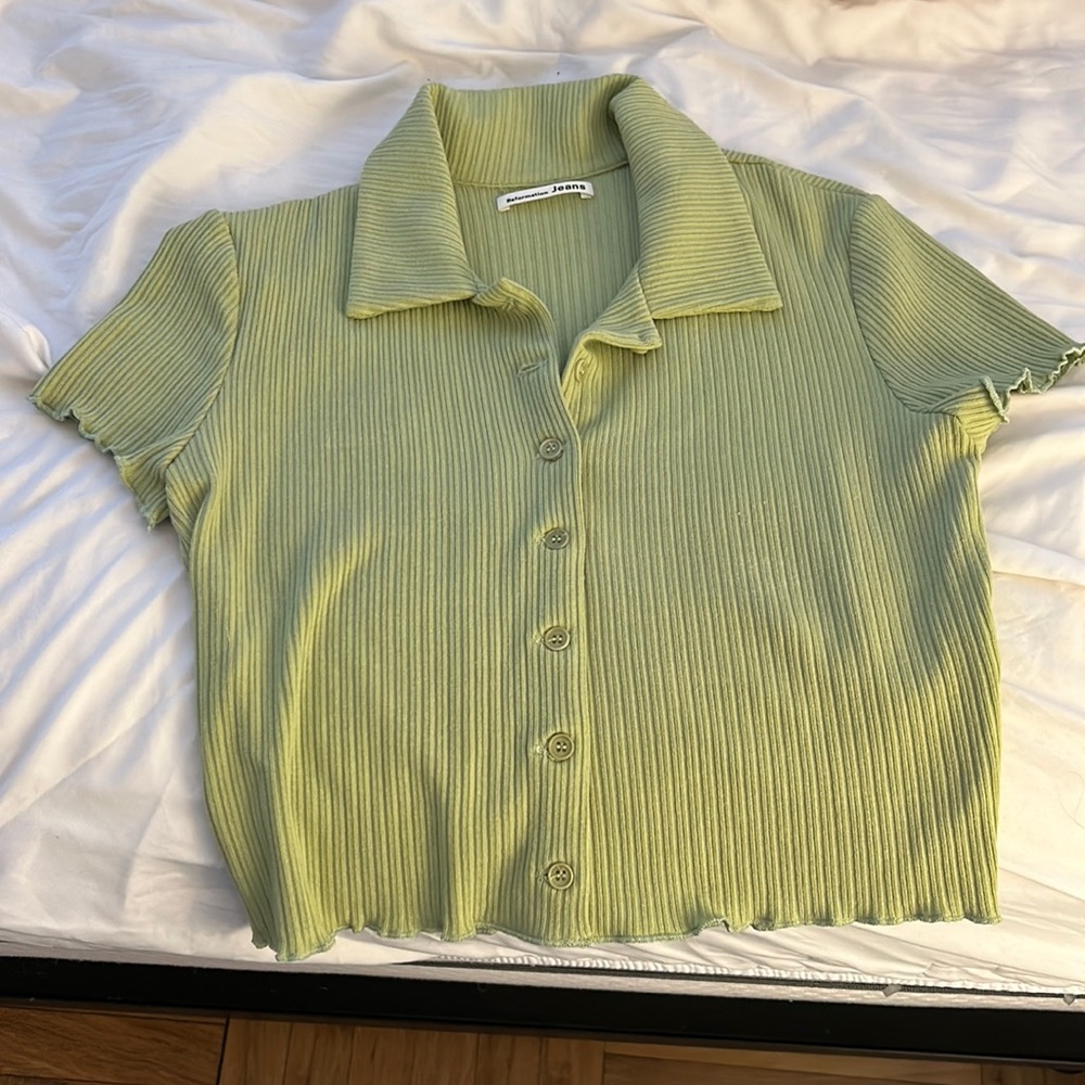 Reformation Jeans cropped button up tee shirt